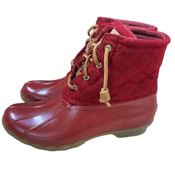 Sperry NWOB Saltwater Quilted Duck Booties in Burnt Henn Red Size 7.5 Lace Up - Picture 4 of 8